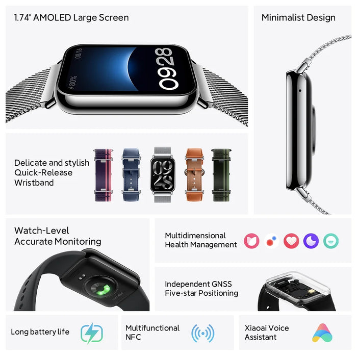 Xiaomi Mi Band 8 Pro 1.74" 60Hz AMOLED Display 289 mAh Large Battery Blood Oxygen Monitor Breathing Training 150+ Sport Modes