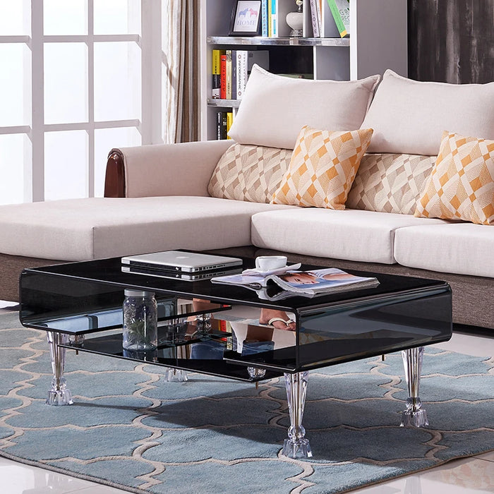 Office Double-Layer Small Coffee Table Glass Tea Table Rectangular Transparent Living Room Home