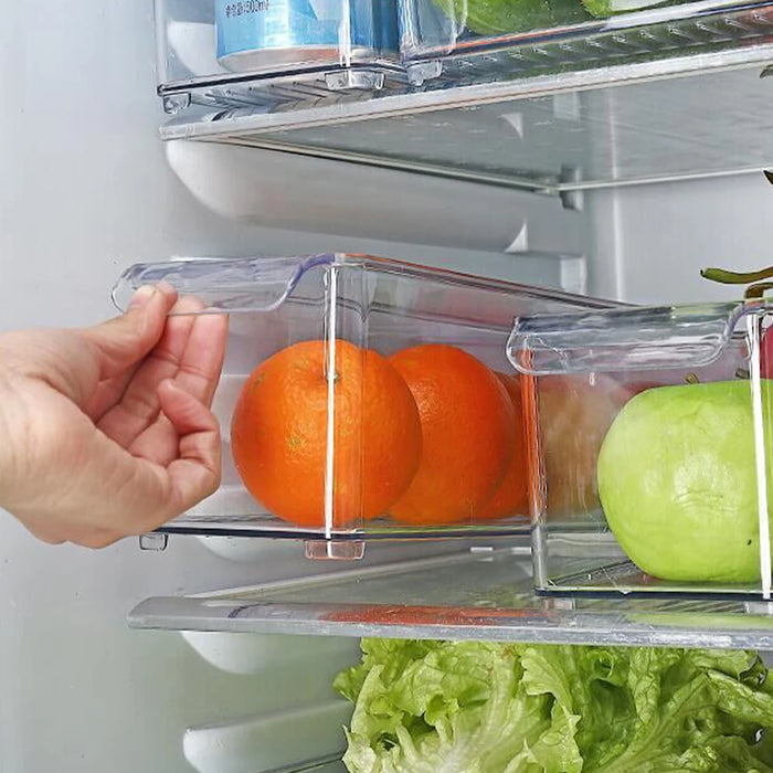 Refrigerator Organizer Clear Plastic Refrigerator Drawer Fruit Vegetable Crisper With Dividers Stackable Freezer Storage Tool