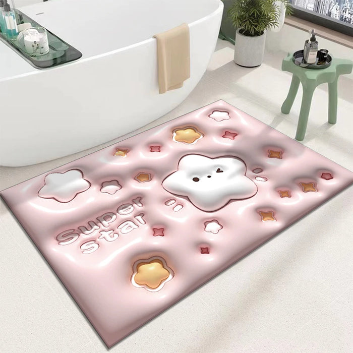 Bathroom Bath Mat 3D Visual Effect Floor Mat Water Absorbent Non Slip Mats Shower Room Rug Cute Flower Pattern Carpet 40x60cm