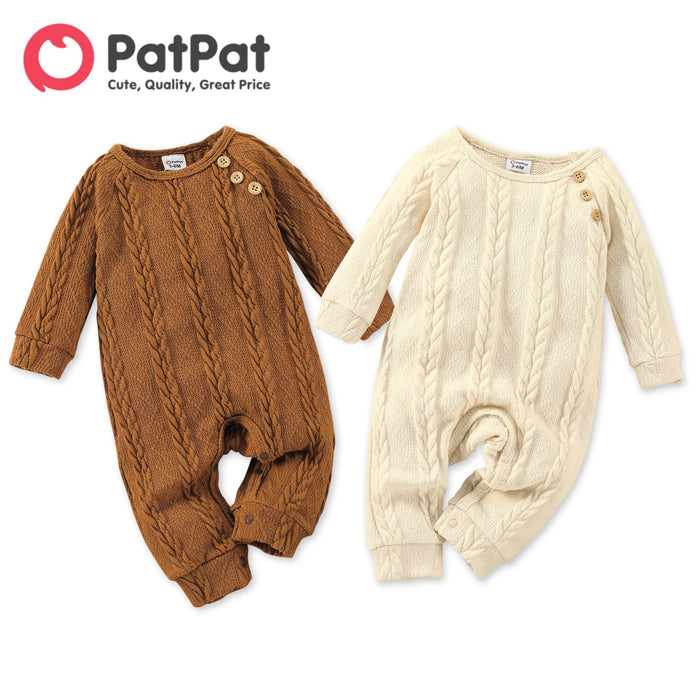 PatPat Autumn Infant Newborn Romper Baby Boy/Girl Clothes Casual Solid Cable Knit Long-sleeve Playsuit Jumpsuit for Babies