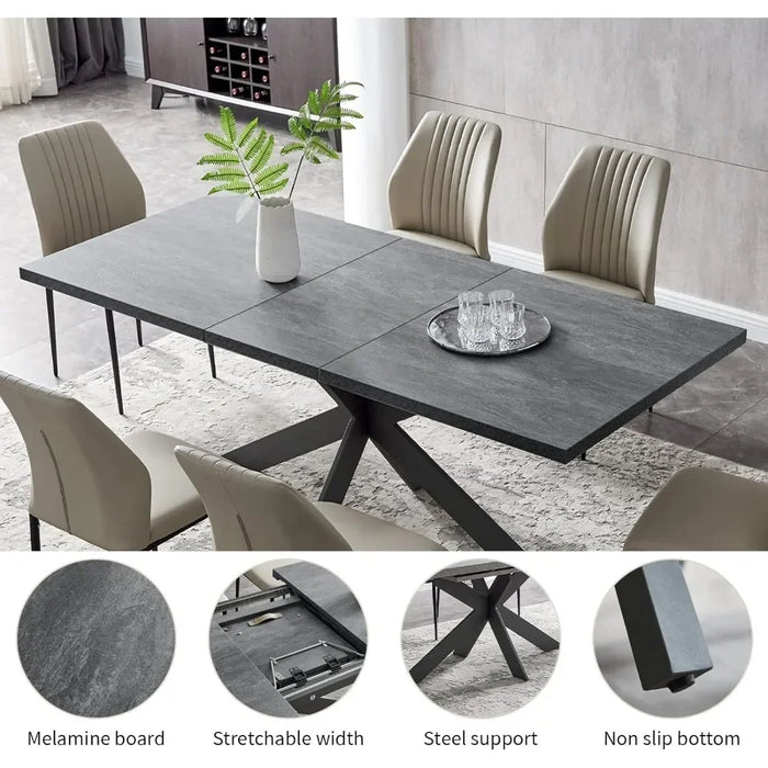 6-8 person expandable metal frame wooden rectangular dining table and 6 cushioned chairs for free delivery