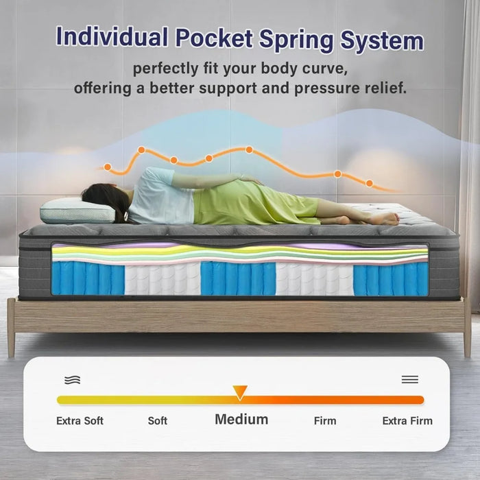 12" King Gel Memory Foam Pocket Spring Hybrid Mattress for Comfortable and Secure Support