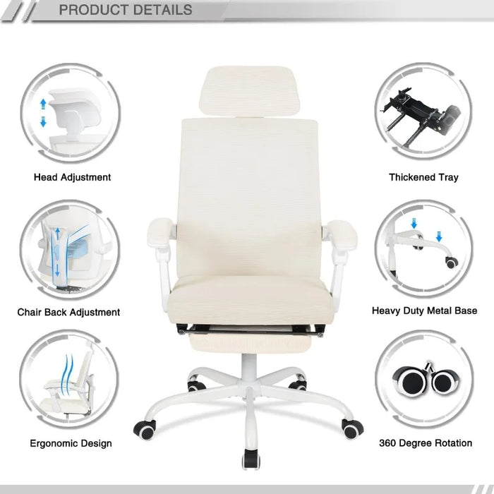 Mesh Ergonomic Office Chair with Footrest Home Office Desk Chair with Headrest and Backrest 90-135 Adjustable