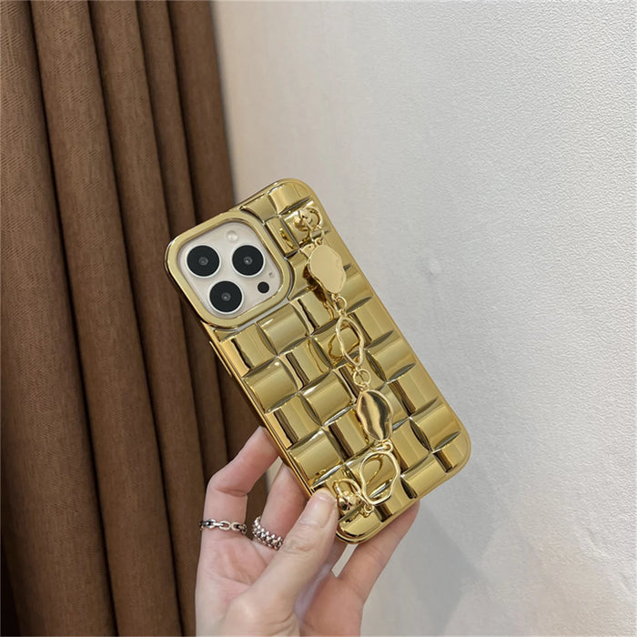 Luxury Korean Gold Lattice Metal Alien Bracelet Chain Case For iPhone 11 12 pro Max 7 8 Plus X XR XS MAX 13 14 pro max Cover