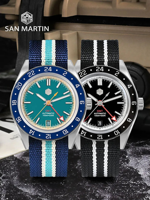 San Martin Original Design Fashion GMT 39.5mm Men Sports Watch Japan NH34 Automatic Mechanical Waterproof 100m SN0116 Reloj