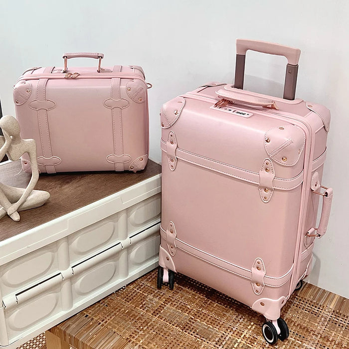 Vintage pink luggage 20 "boarding advanced 28" large capacity trolley box cardan wheel woman suitcase