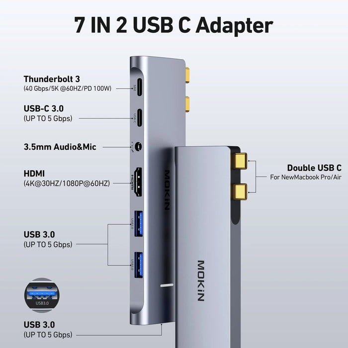 MacBook Pro Adapter,USB C Adapter for MacBook Pro/Air M1M2 2022 2021 2020 13" 15" 16",Mac Dongle with 4K HDMI,3 USB 3.0,USB C