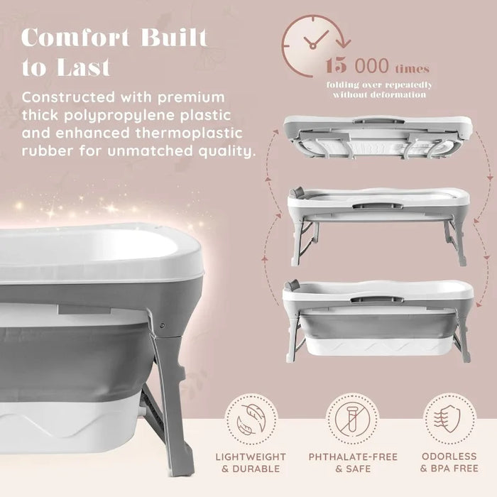 Large 56'in Foldable Collapsible tub - Ergonomically Designed for the Ultimate Relaxing Soaking Bath. Ideal for Small