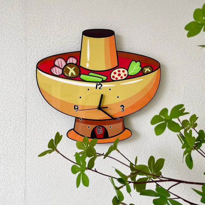 Cartoon Creative Wall Clock Hot Pot Shop Decoration Simplicity Household Hanging Wall Silent Clock Living Room Studio Wall Watch