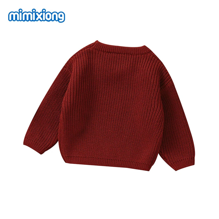 Baby Girls Sweaters Spring Casual Crew Neck Long Sleeve Knitted Newborn Infantil Red Pullovers 1-3Y Toddler Red Knitwear Clothes