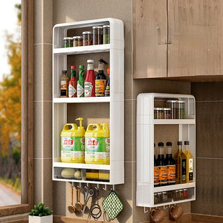 Light Luxury Kitchen Storage Rack Multi-layer Multifunctional No Perforated Wall Hanging Seasoning Supplies Home Collection Rack
