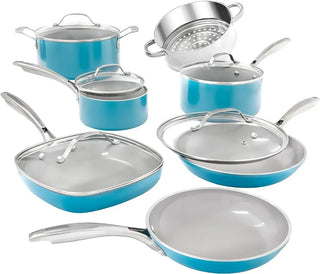 12 Piece Nonstick Ceramic Cookware, Includes Frying Pans, Stockpots & Saucepans, Stay Cool Handles, 100% PFOA Free