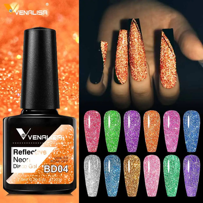 12pcs/kit Venalisa Reflective Frash Nails Gel Polish Glitter Color French Nail Art Gel Pigment Soak Off UV LED Nail Art Manicure