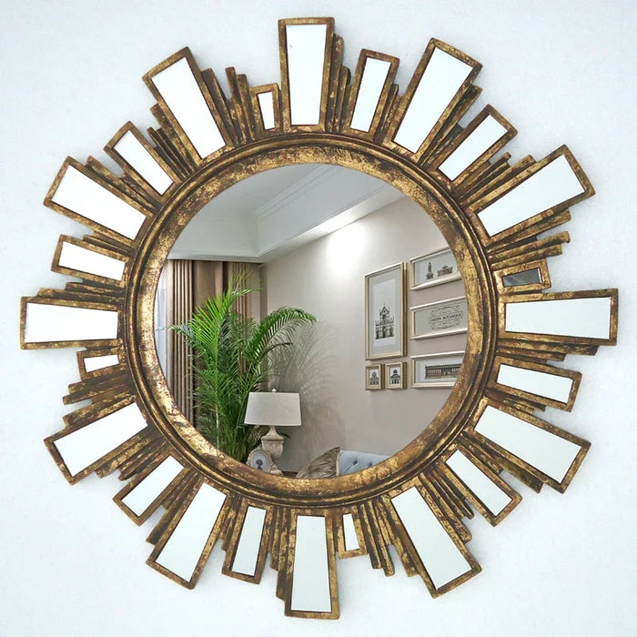 Golden Bathroom Mirrors Round Luxury Antique Vanity Bathroom Mirror Dressing Table Espejo Redondo Home Improvement CC50BM