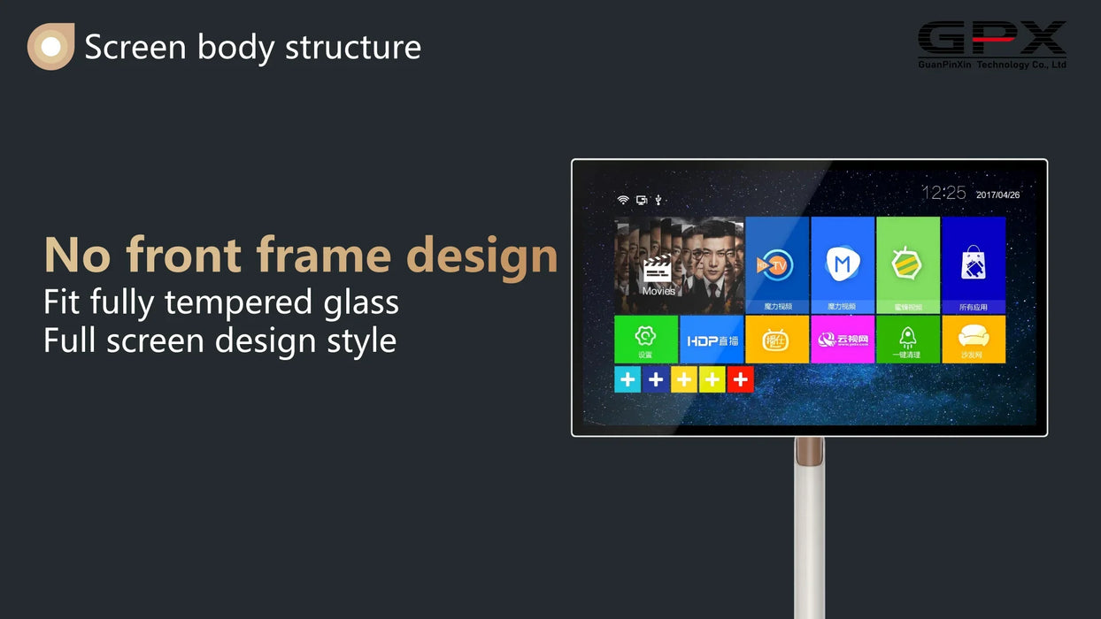 GPX Portable 27 32 Inch Touch Display Screen Rotate Usb Wifi Standby Floor Standing Smart TV For Work Studying Workout Gaming