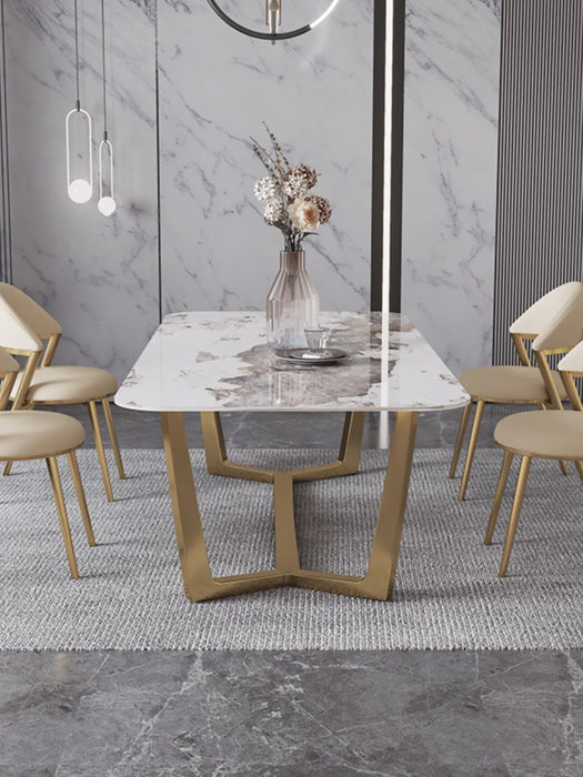 Italian Stainless Steel Dining Table and Chairs, Light Luxury, Minimalist and High-end, Modern Makeup Chairs for Home Use
