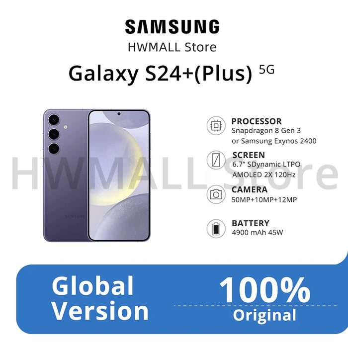 2024 New Samsung Galaxy S24 Plus AI Smartphone Snapdragon 8 Gen 3 50MP Wide Camera 6.7" Dynamic AMOLED 2X Display 45W 4900 mAh