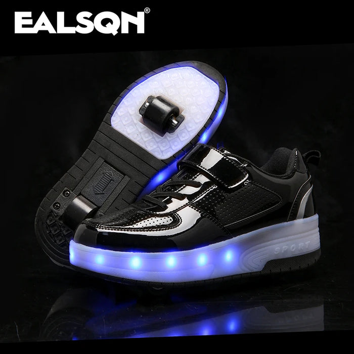 Children’s Two Wheels Luminous Glowing Sneakers Heels Pink Led Light Roller Skate Shoes Kids Led Shoes Boys Girls USB Charging