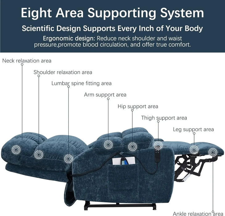 Power Lift Recliner Oversize Chair Dual Motor Vibration Massage Heated Gift Fabric Single Sofa for Elder with Side Pock