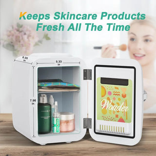 Mini Fridge, 4 Liter/6 Can Portable Cooler and Warmer Personal Refrigerator for Skin Care, Cosmetics, Beverage(White)