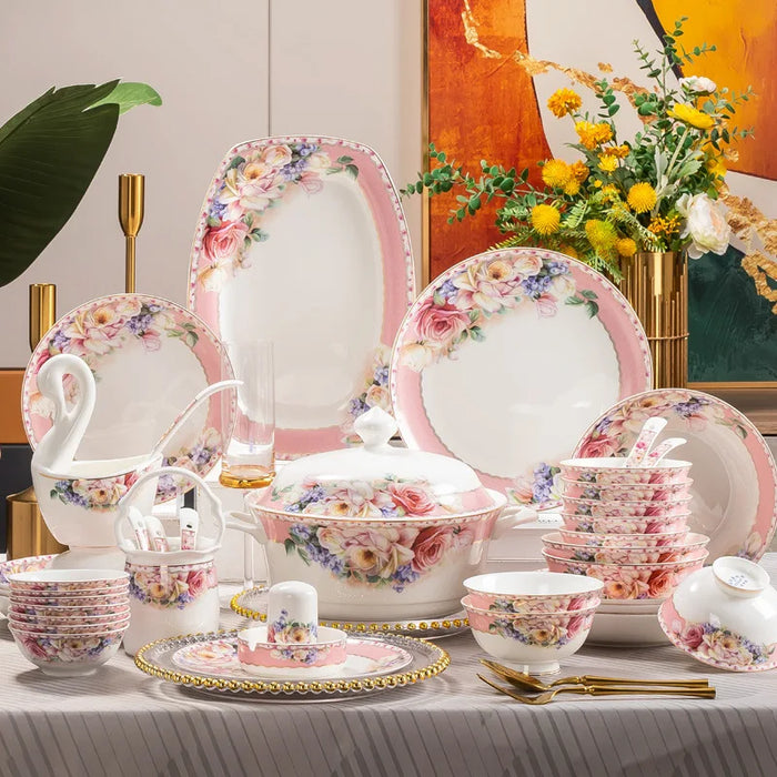 Fashion Bone China Dinnerware Sets 60 pieces Luxury Tableware Set Food Bowl Dinner Plate Kitchen Dishes Spoon And Chopsticks Set