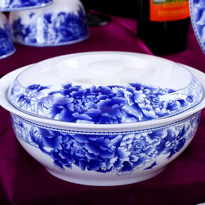 Jingdezhen High-grade Chinese Blue and White  Porcelain Tableware Set Wholesale Ceramic Bowls, Dishes and Spoons Business Gifts