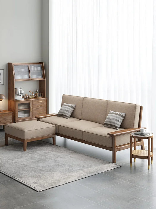 Nordic pure solid wood sofa, cloth art, small household, Japanese ash wood, modern, simple and lazy lounge sofa