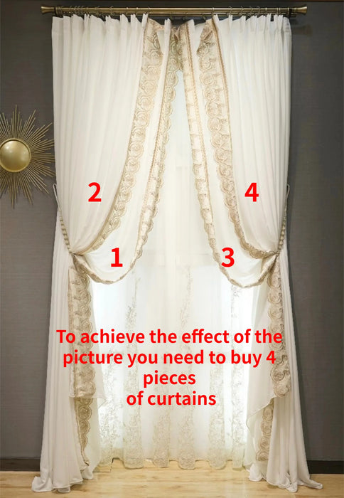 European Curtains for Living Dining Room Bedroom Custom Luxury Side Lace Embroidered Tulle White Wedding Yarn Villa Window Decor