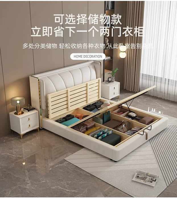 bed Modern simple and luxurious   back soft bag rental room double  can store the leather  of the master room