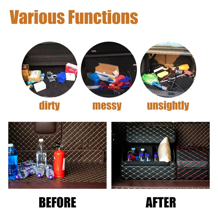 Car Trunk Organizer Box Large Capacity Auto Multiuse Tools Storage Bag Stowing Tidying Leather Folding For Emergency Storage Box