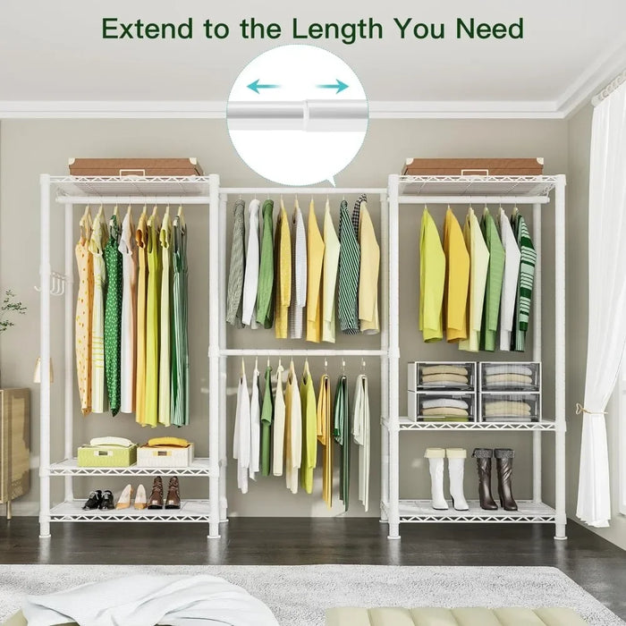 Simple Sturdy Wardrobe Rack With Double Hanging Rods Bedroom Furniture Rolling Clothes Racks for Hanging Clothes 8 Side Hangers