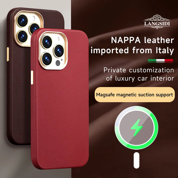 Original Leather for Magsafe Case for iPhone 15 13 12 14 Pro Max 15Pro 14Pro Magnetic Cover with Tempered Glass Screen Protector
