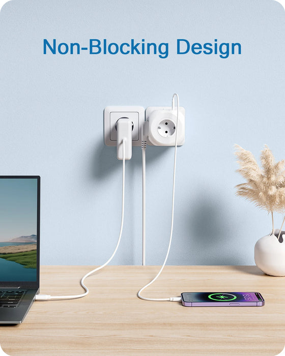 LENCENT EU Plug  Wall Socket Extender with 4 AC Outlets+3 USB +1 Type C 5V/3A Charger Adapter 8-in-1 Socket On/Off Switch