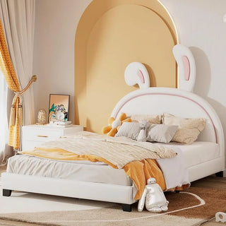 Kids Full Size Bed With Bunny-Shaped Children Beds Child's Bedroom White Frame Furniture