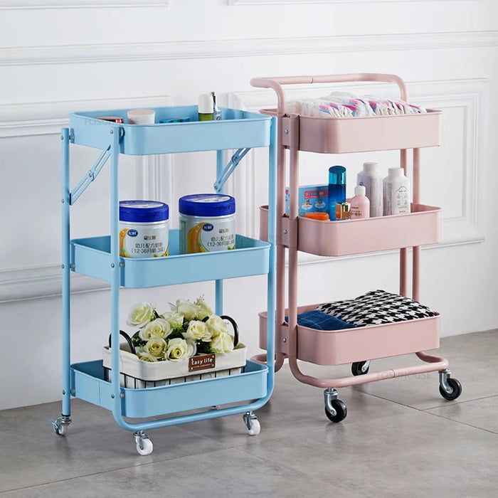 Modern Minimalist Salon Trolleys Beauty Salon Special Tool Cart Home Kitchen Shelf Foldable Mobile Auxiliary Cart with Wheel U