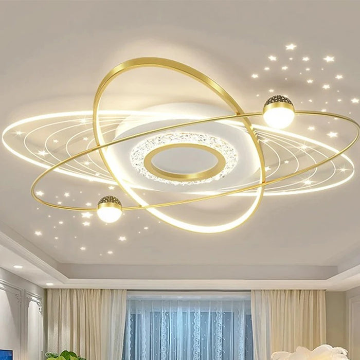 Scandinavian LED Living Room Ceiling Pendant Light, Acrylic Star Projection, Black/Gold, Minimalist Lamps for Home Decoration.