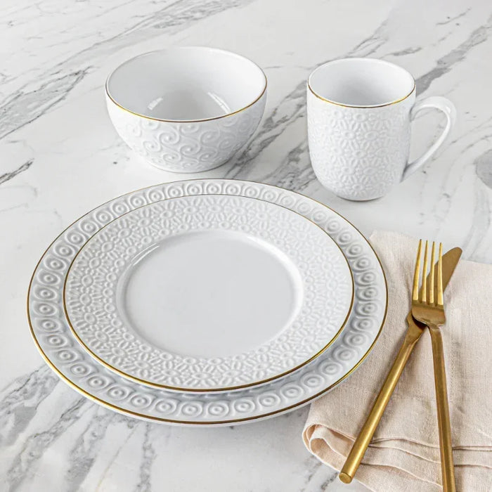 Sofia Home 12 Piece Embossed White Stoneware Dinnerware Set by Sofia Vergara