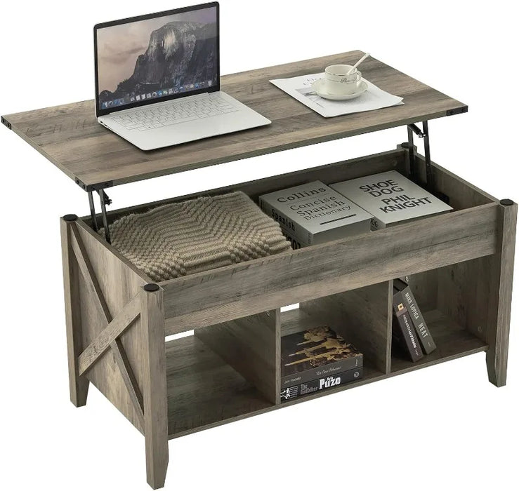 Lift Top Coffee Table, White, with Storage Shelf/Hidden Compartment, Gas Lift Mesa De Centro para Sala Pop Up Coffee Table