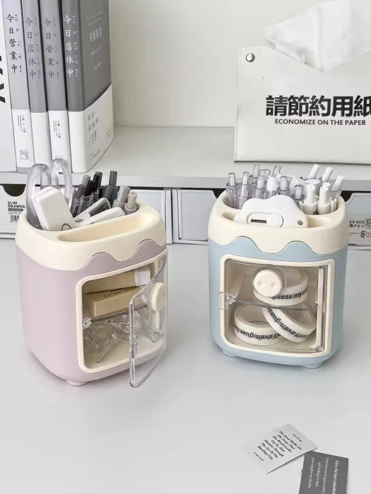 Desktop Multi-function Pen Holder Plastic Storage Box Home Office Desk Student Pen Bucket Cute Cartoon Pen Holder Storage Racks