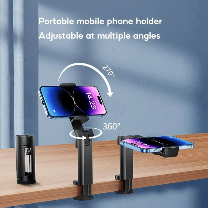 Eary Mini Portable Travel Phone Holder Flodable Phone Stand Selfie Stick 360° Rotatable Phone Stand Clip Holder