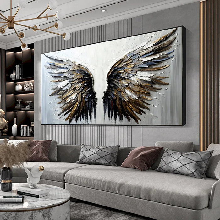 Abstract Angel Wings Posters Prints Large Size Gold Gray Feather Canvas Painting Bohemian Style Wall Art Mural Modern Home Decor