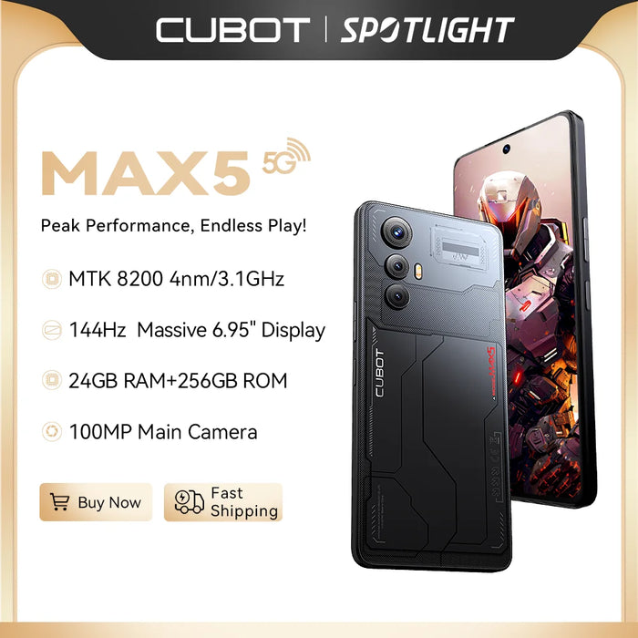 5G Smartphone CUBOT MAX 5, Dimensity 8200 4nm 3.1GHz, 6.95-inch 144Hz Large Screen, Gaming Phone, 24GB RAM(12GB+12GB), 256GB ROM