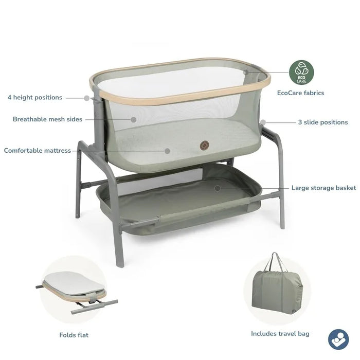 Maxi-Cosi Iora Bassinet Classic Green: Portable Baby Bassinet, Infant Bedside Sleeper Crib, Height Adjustable, Breathable Mesh