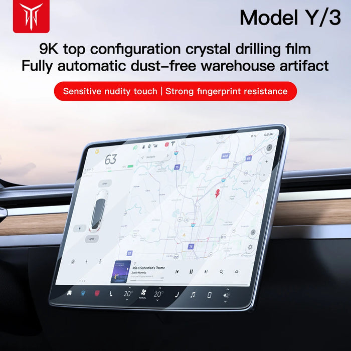 YZ Tempered Glass Screen Protector for Tesla  2022-2023 Model 3 Y Dashboard Touchscreen Matte High Definition Anti Fingerprint