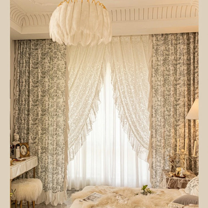 French Romantic Luxury Curtain for Living Room blackout Bedroom Lace White Tulle Yarn Elegant Cotton Linen Restaurant decoration