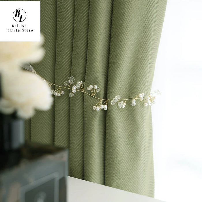 Modern Customized Matcha Green Cardamom Nordic Simple Custom Shading Japanese Velvet Curtains for Living Room Bedroom Dining