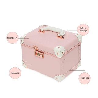 Luxury Women's Cute Makeup Artist Beauty Vanity Case Storage Organizer Box Password Medium Suitcase Professional Cosmetic Bag