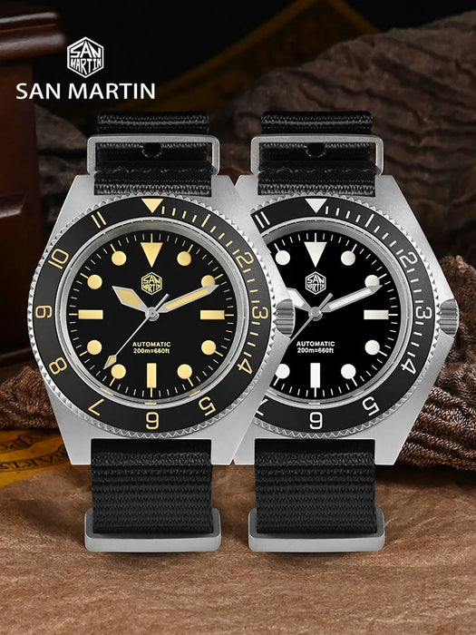 San Martin New 40mm Diving Watch NH35 Automatic Men Mechanical Wristwatch Sapphire Nylon Strap Full Luminous Waterproof 200m