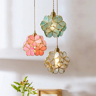 Nordic LED Modern Handmade Flower Stained Chandelier Iron Art Pendant Light for Bedroom Living Dining Room Table Hotel Lamp